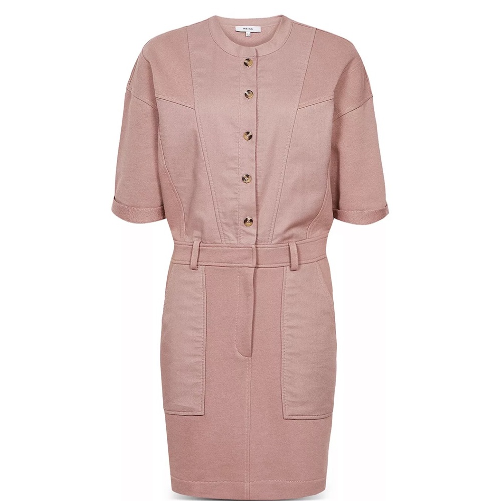 Reiss NWT Emlyn Casual Panel Detail Sweatshirt Dress In Clay Rose Color NEW!